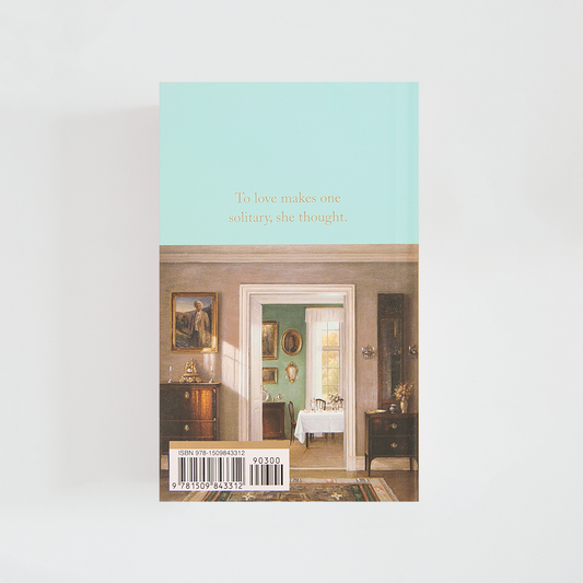 Trasera del libro Mrs Dalloway de Virginia Woolf (The Collector's Library) de color celeste acompañada de imagen inspirada en la novela.