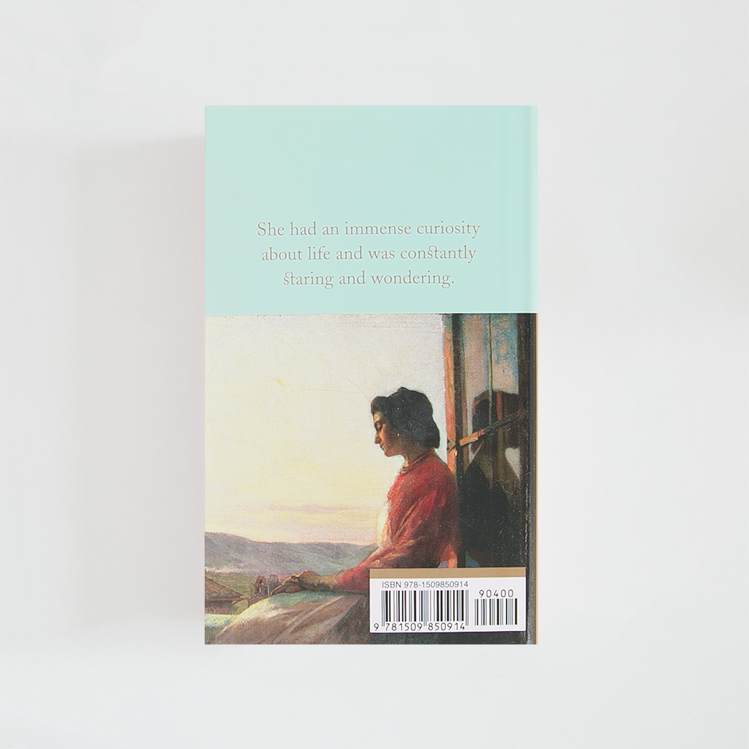 Trasera del libro The Portrait of a Lady de Henry James (The Collector's Library) de color celeste acompañada de imagen inspirada en la novela.