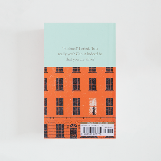 Portada del libro The Return of Sherlock Holmes de Arthur Conan Doyle (The Collector's Library) de color celeste acompañada de imagen inspirada en la novela.