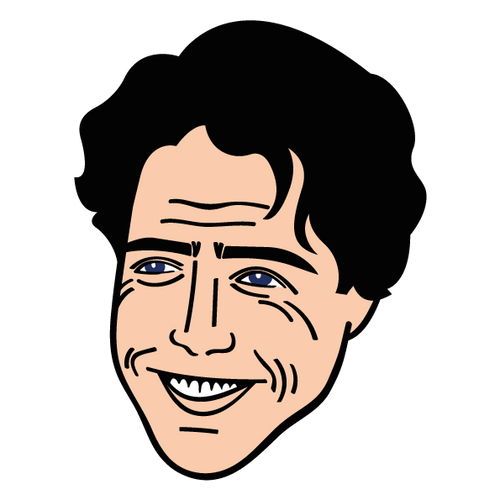 La imagen muestra el logo de Superbritánico; una caricatura del actor británico Hugh Grant.