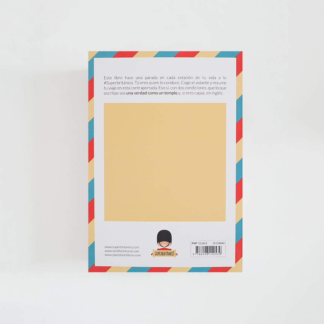 Contraportada del libro A Truth as a Temple con subtítulo Un verdadero viaje por tu vida de Superbritánico. El libro es blanco con ilustración de autobús inglés y borde de colores.