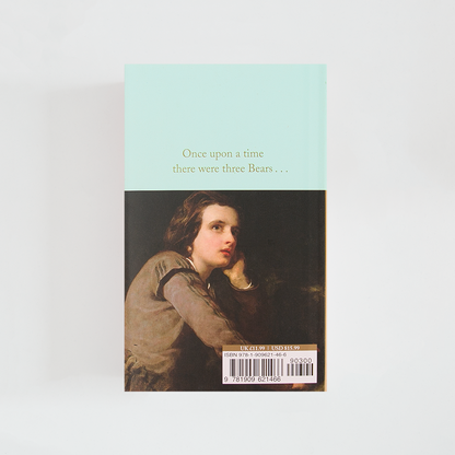 Trasera del libro English Fairy Tales de F. A. Steel (The Collector's Library) de color celeste acompañada de imagen inspirada en la novela.