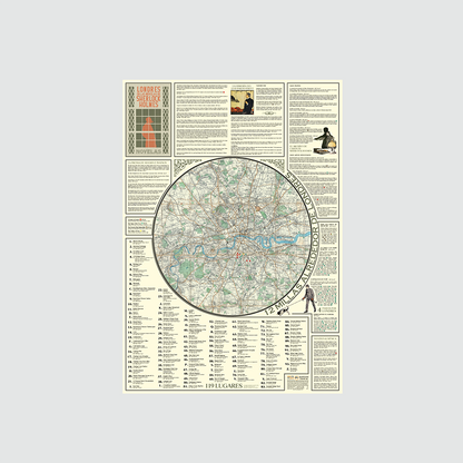 Cuaderno de viaje de Londres en las novelas de Sherlock Holmes desplegado sobre fondo blanco.