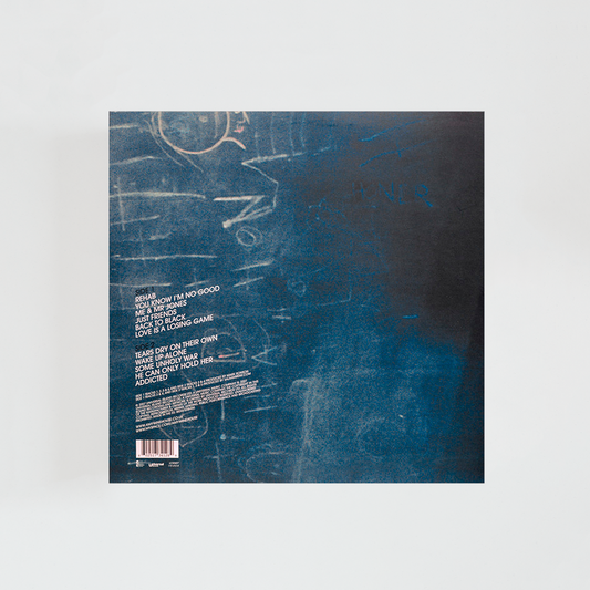 Contraportada del vinilo Back to Black de Amy Winehouse, mostrando el listado de canciones y créditos del álbum de soul británico de 2006.