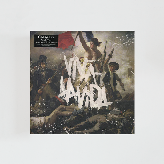 Portada del álbum Viva la Vida or Death and All His Friends de Coldplay con la pintura La Libertad guiando al pueblo de Eugène Delacroix y el título "Viva la Vida" pintado en blanco sobre la imagen.