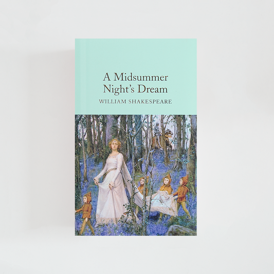 Portada del libro A Midsummer Night's Dream de William Shakespeare (The Collector's Library) de color celeste acompañada de imagen inspirada en la novela.