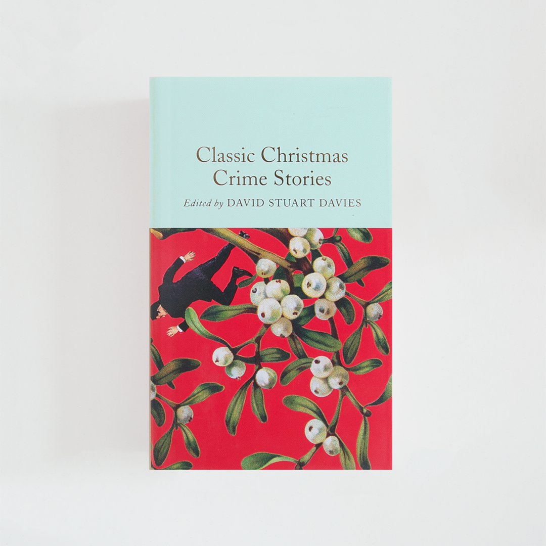 Portada del libro Classic Christmas Crime Stories de David Stuart Davies (The Collector's Library) de color celeste acompañada de imagen inspirada en la novela.