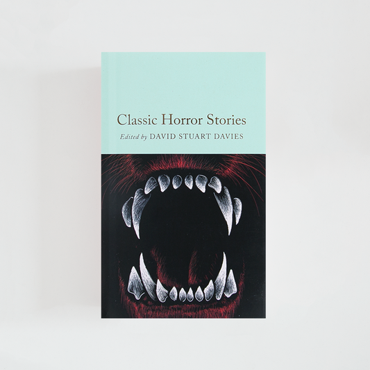 Portada del libro Classic Horror Stories de David Stuart Davies (The Collector's Library) de color celeste acompañada de imagen inspirada en la novela.