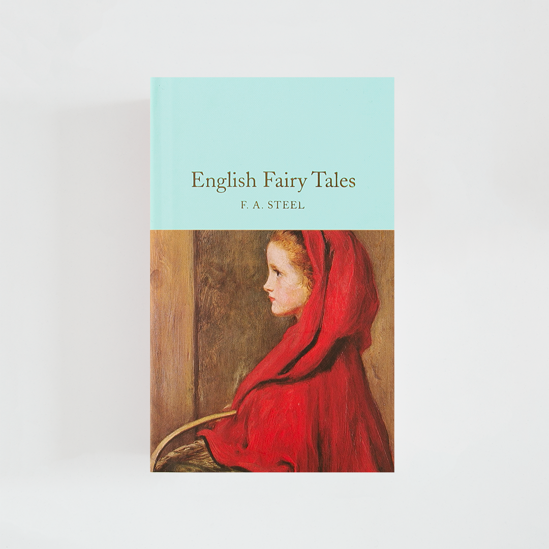 Portada del libro English Fairy Tales de F. A. Steel (The Collector's Library) de color celeste acompañada de imagen inspirada en la novela.