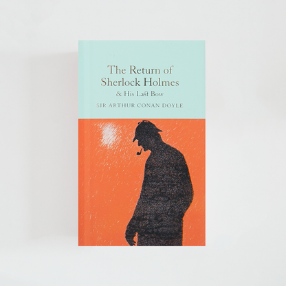 Portada del libro The Return of Sherlock Holmes de Arthur Conan Doyle (The Collector's Library) de color celeste acompañada de imagen inspirada en la novela.