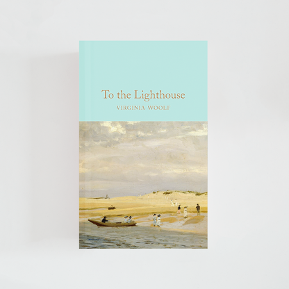 Portada del libro To the Lighthouse de Virginia Woolf (The Collector's Library) de color celeste acompañada de imagen inspirada en la novela.