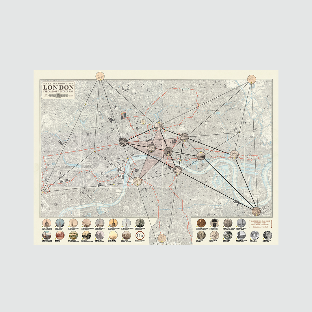 Mapa del Londres negro de Jack el Destripador desplegado con ubicaciones de los asesinatos sobre fondo blanco.