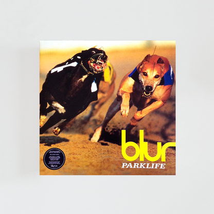 Portada del vinilo Parklife de Blur, con ilustración de un hombre mayor caminando con sombrero en un parque, álbum emblemático de britpop británico de 1994.